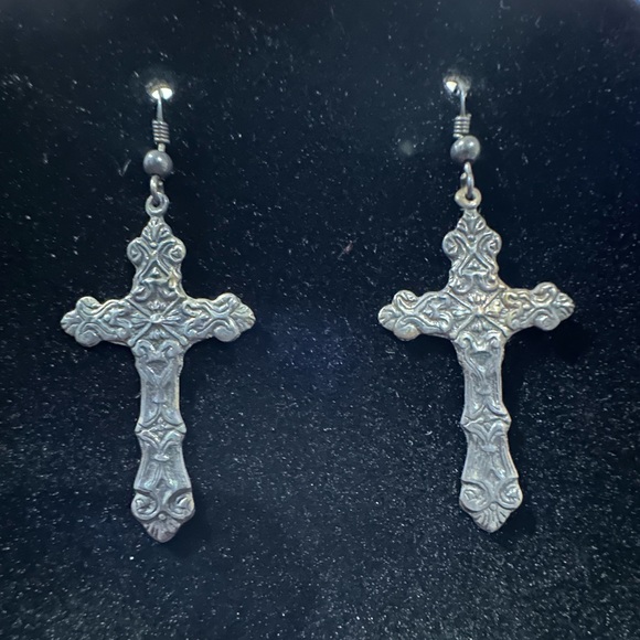 Jewelry - Silver tone cross earrings